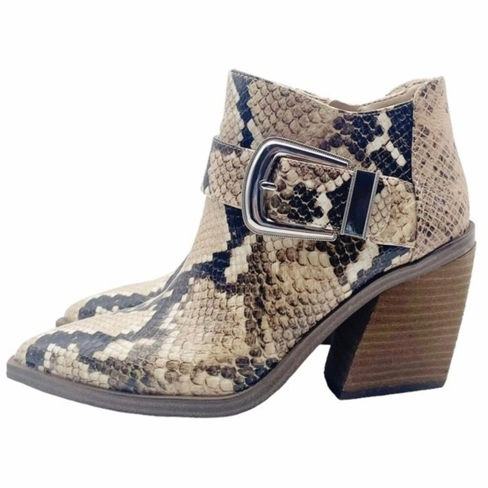 Vince Camuto Leather Desert Snake Pointed Toe Western Ankle Bootie Size 6.5